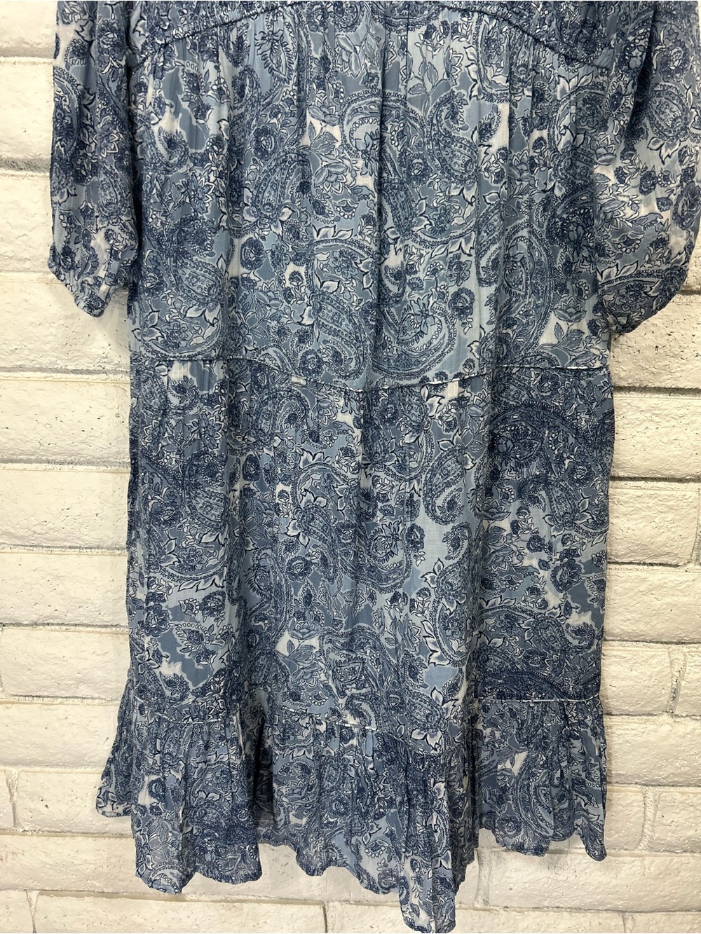 Rachel Zoe Blue Paisley Boho Tiered Midi Dress Women's Large Long Sleeve Flowy - Picture 3 of 7